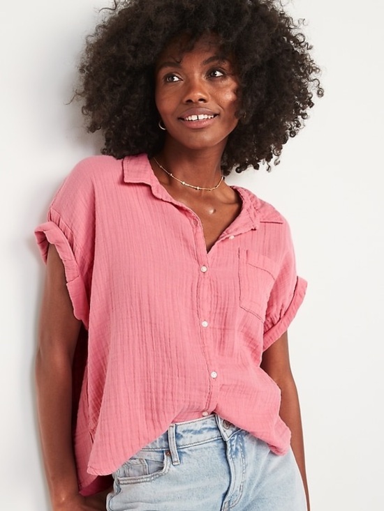 Old Navy Tops - Old Navy Rose Pink Short-Sleeve Button-Down Shirt